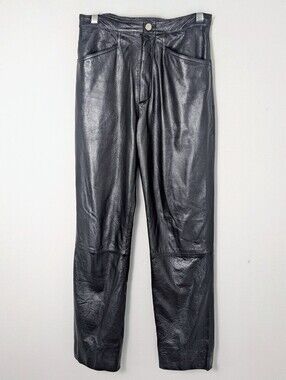 WILSONS women High waisted genuine black Leather Pants lined size 6 vintage euc